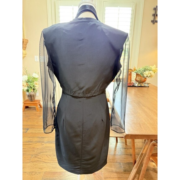 Joseph Ribkoff Black Halter Blazer Dress 2in1 Sheer Overlay Sheer Sleeve Size 10 - Picture 11 of 16